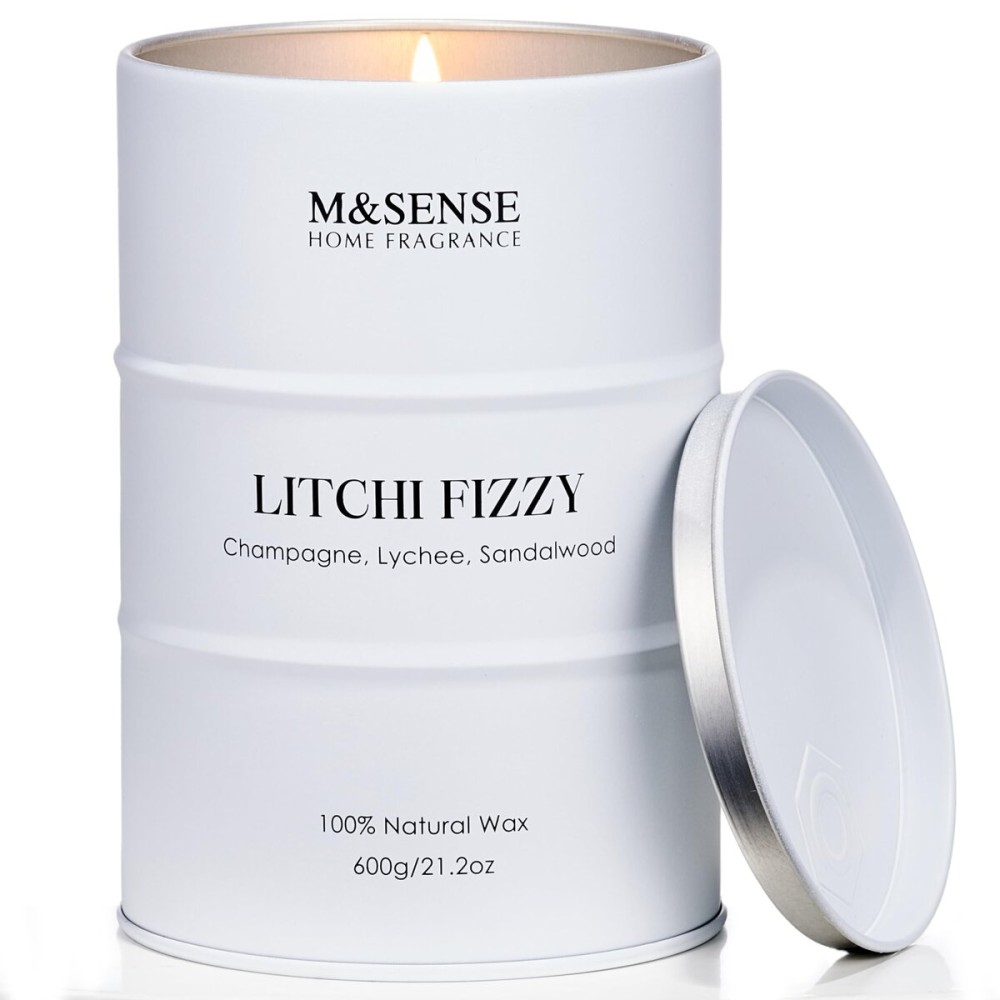 M&SENSE Large Soy Candles Litchi Fizzy Scented 21.2oz 120 Hour Long Lasting Natural Wax Non Toxic, Summer Candle Cozy Home Decor, Relaxing Aromatherapy Gifts for Women Mom Girlfriend