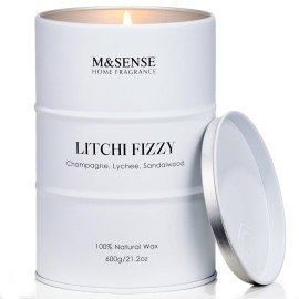 M&SENSE Large Soy Candles Litchi Fizzy Scented 21.2oz 120 Hour Long Lasting Natural Wax Non Toxic, Summer Candle Cozy Home Decor, Relaxing Aromatherapy Gifts for Women Mom Girlfriend