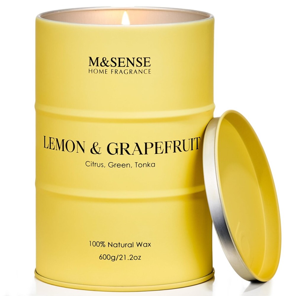 M&SENSE Lemon Candle Large for Home Scented, Lemon Soy Candles 21.2oz 120 Hour Slow Burning, Highly Scented Limoncello Grapefruit Citrus Candles for Bathroom, Fresh Smelling Candle