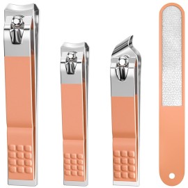 DUCOO Nail Clipper Set, 4 PCS Ultra Sharp Nail Clippers for Men, Women, Adults Toenail Fingernail Clippers, Stainless Steel Nail Cutter & File, Rose Gold