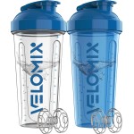 VELOMIX -2 Pack- 28 oz Protein Shaker Bottles for Protein Mixes - 2x Wire Whisk | Leak Proof Shaker Cups for Protein Shakes | Protein Shaker Bottle Pack | Shakers for Protein Shakes-Blue&Transparent