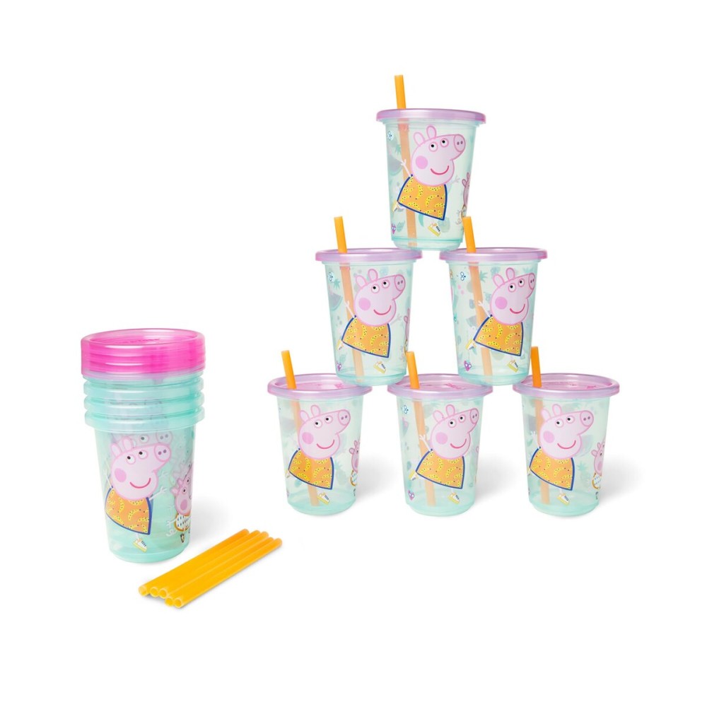 The First Years Peppa Pig Take & Toss Toddler Straw Cups - Spill Proof Toddler Sippy Cups with Snap On Lids and Straws - Peppa Pig Party and Feeding Supplies - 10 Oz - 10 Count