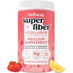 Bellway Super Fiber Powder + Collagen, Sugar-Free Psyllium Husk Powder with Collagen Peptides and Hyaluronic Acid for Gut Health, Healthy Skin, Nails, Bones & Joints, Strawberry Lemonade (11 Servings)
