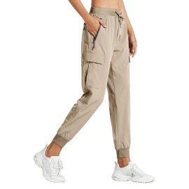 Libin Women\'s Cargo Joggers Lightweight Quick Dry Hiking Pants Athletic Lounge Casual Travel Tall, Medium Khaki XXL