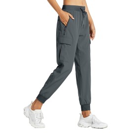 Libin Women\'s Cargo Joggers Lightweight Quick Dry Hiking Pants Athletic Lounge Casual Travel Petite, Steel Gray L