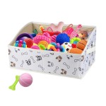 Geyecete Foldable Dog Toy Organizer Boxes - Cloth+Cardboard Trapezoid Storage Box with Handle, Basket for Toys (Beige Dog Head Print)