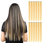 YaFex 12 Pcs Clip in Hair Extensions, 22 Inch Colored Hair Extensions Party Highlights Long Straight Synthetic Hairpieces for Women Kids Girls (Off White)