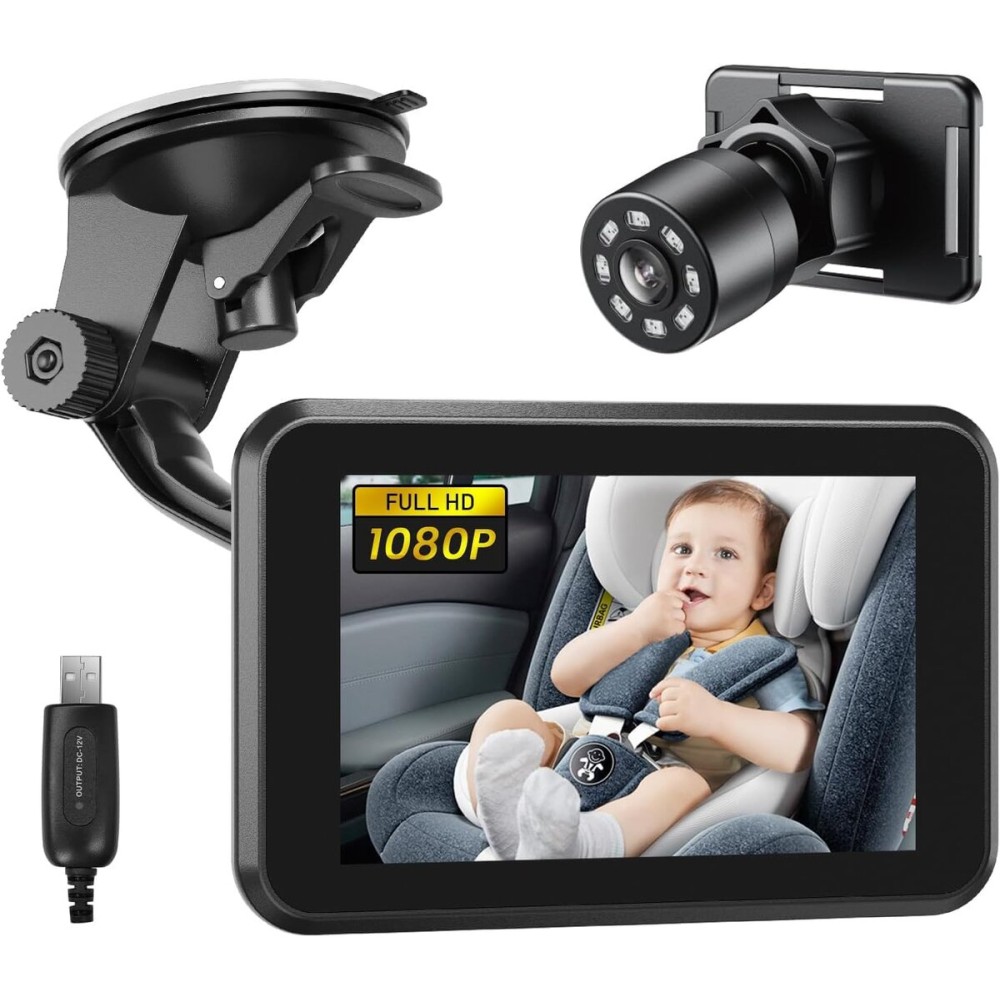 Itomoro Baby Car Camera USB Plug, 4.3 HD Car Baby Monitor with Camera Night Vision, Safety Seat Baby Car Mirror for Rear Facing 5 Mins Easy Installation