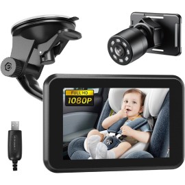 Itomoro Baby Car Camera USB Plug, 4.3 HD Car Baby Monitor with Camera Night Vision, Safety Seat Baby Car Mirror for Rear Facing 5 Mins Easy Installation