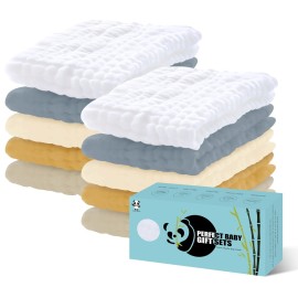 HIPHOP PANDA 10 Pack 6-Layers Muslin Burp Cloths Large - Durable 100% Cotton - Extra Absorbent and Soft Boys & Girls Rags for Newborn Registry (Grey+White+Ivory+Honey+Brown, 20 X10)