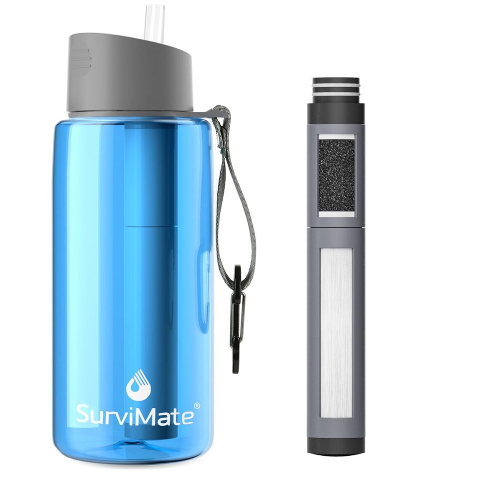 Survimate 5-Stage 0.01m Ultra-Filtration Filtered Water Bottle, BPA-Free Material, NSF/ANSI 42&372 Certified, Portable Water Filter Bottle for Survival, Camping, Hiking, and Emergency Use