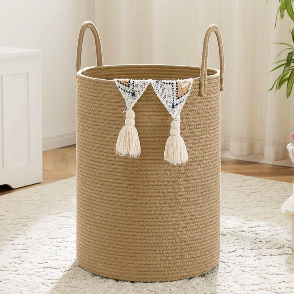 Artfeel Laundry Basket,Woven Cotton Rope Laundry Hamper,40L for Decorative Storage of Dirty Clothes,Toys and Blankets in Bathroom,Baby Room and Living Room