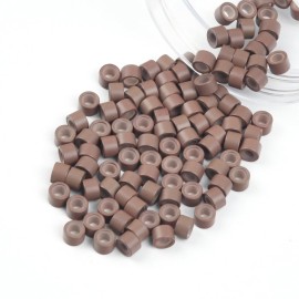 Vlasy 100Pcs 4mm Silicone Lined Micro Ring Beads for Hair Extensions 7Colors Apply (100Pcs Medium Brown)