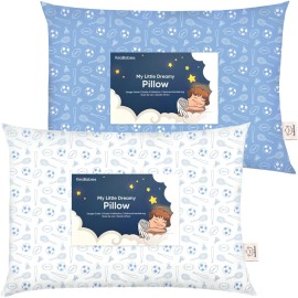 KeaBabies 2-Pack Toddler Pillow 13x18 - Soft Organic Cotton Kids Travel Bed Pillows for Sleeping, School, Nap, Machine Washable, Toddlers 2 to 5, Pillowcase Sold Separately (Sports)