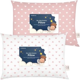 KeaBabies 2-Pack Toddler Pillow 13x18 - Soft Organic Cotton Kids Travel Bed Pillows for Sleeping, School, Nap, Machine Washable, Toddlers 2 to 5, Pillowcase Sold Separately (Hearts)