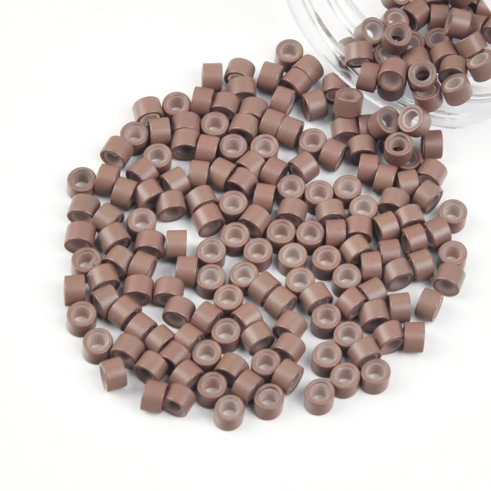 Vlasy 200Pcs 4mm Silicone Lined Micro Ring Beads for Hair Extensions 7Colors Apply (200Pcs Medium Brown)
