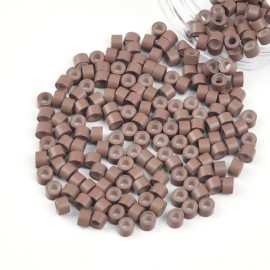 Vlasy 200Pcs 4mm Silicone Lined Micro Ring Beads for Hair Extensions 7Colors Apply (200Pcs Medium Brown)
