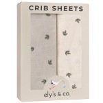 Elys & Co. Crib Sheets Baby Girl/Boy Fitted Crib Mattress Sheet Set, 2 Pack, 100% Jersey Knit Cotton, Infant and Toddler Nursery Bedding, Neutral Taupe and Cream with Sage Vintage Print, 28 x 52