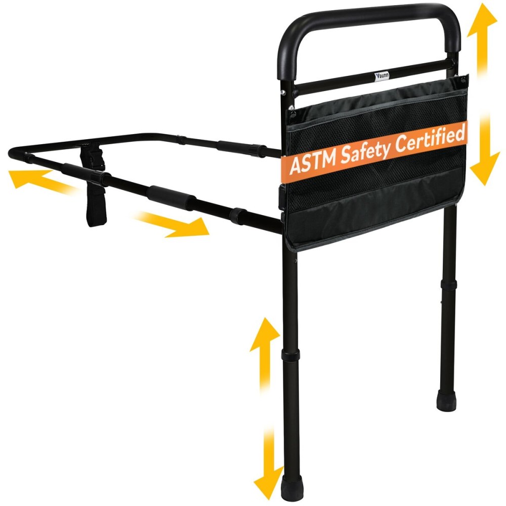 Vaunn Medical New Adjustable Bed Assist Rail Handle (Passed ASTM F3186-17 Safety Standard) and Hand Guard Grab Bar, Bedside Safety and Stability (Tool-Free Assembly)