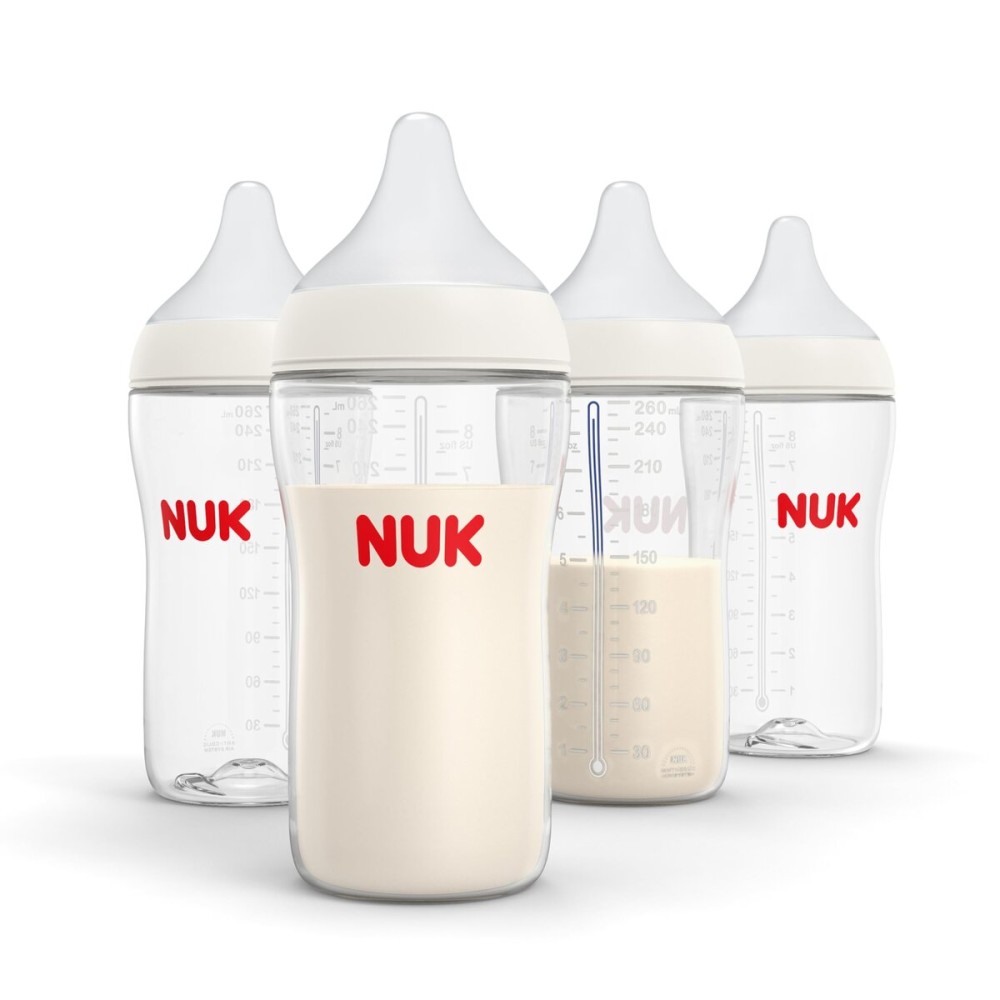 NUK Perfect Match 2-in-1 Natural and Anti-Colic Bottle with Medium Flow, Wide, Adaptable Nipple, 8oz., 4 Pack, BPA Free
