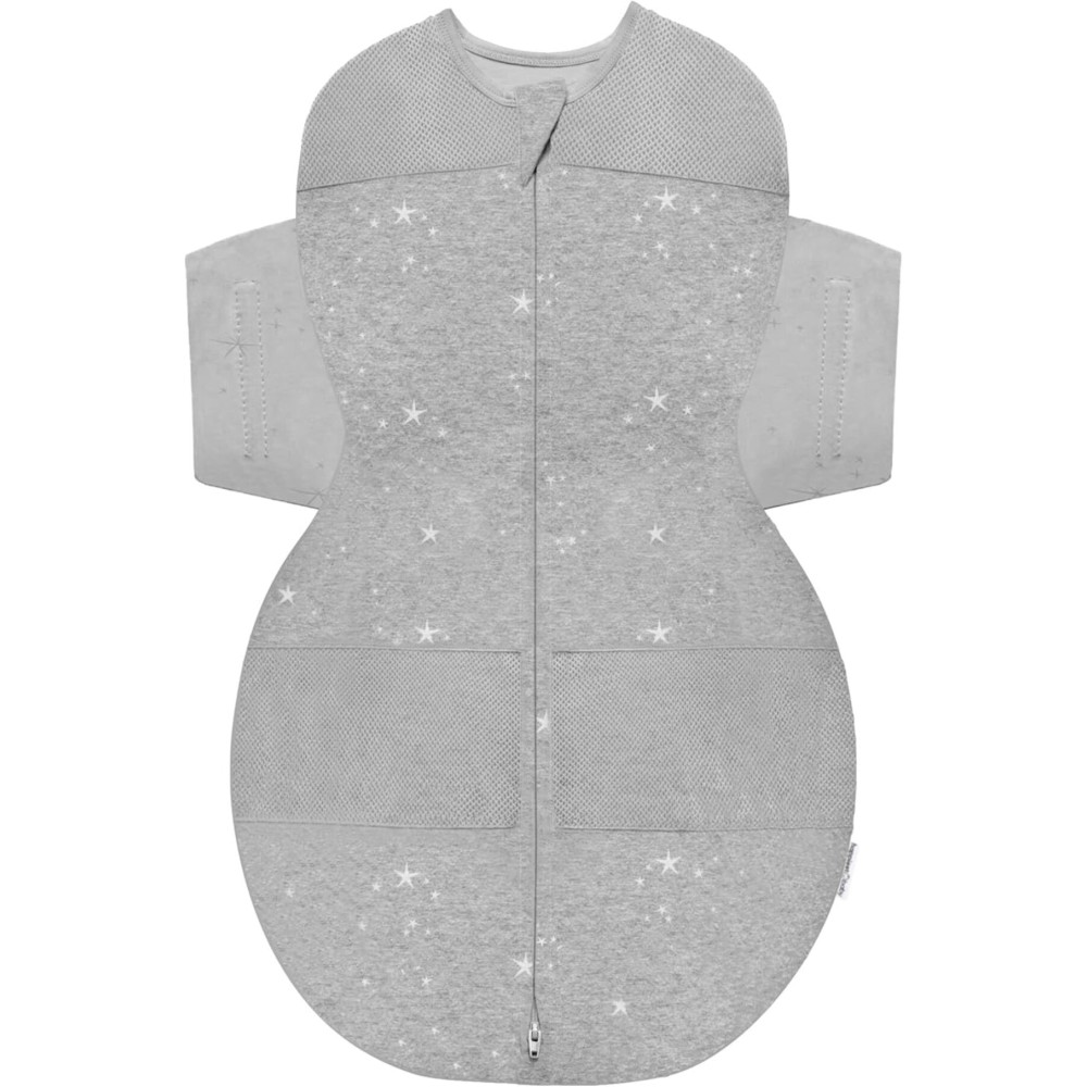 Happiest Baby SNOO Sleep Sack - 100% Organic Cotton Baby Swaddle Blanket - Doctor Designed Promotes Healthy Hip Development (Graphite Stars, X-Large)