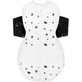 Happiest Baby SNOO Sleep Sack - 100% Organic Cotton Baby Swaddle Blanket - Doctor Designed Promotes Healthy Hip Development (Ivory Planets Black Wings, X-Large)