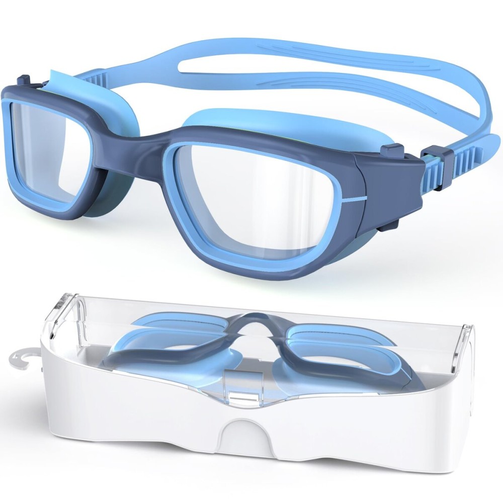 Zeligerstar Kids Swim Goggles,Swimming Goggles for Kids 6-14, Anti-Fog UV Protection Pool Glasses for Boys Girls (Blue/Grey Blue+Clear Lens)