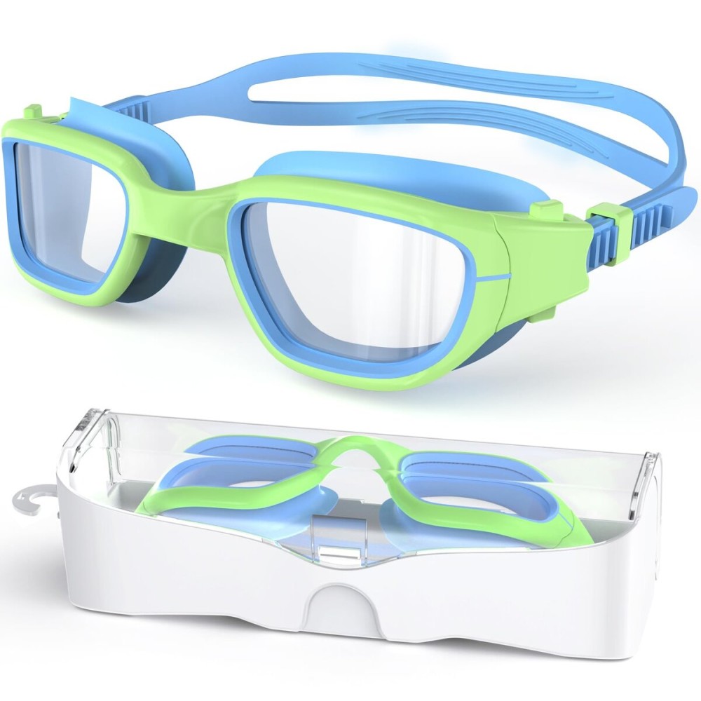 Zeligerstar Kids Swim Goggles,Swimming Goggles for Kids 6-14, Anti-Fog UV Protection Pool Glasses for Boys Girls (Blue/Grass Green+Clear Lens)
