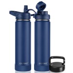 CIVAGO 24 oz Insulated Water Bottle With Straw, Stainless Steel Sports Water Flask Cup with 3 Lids (Straw, Spout and Handle Lid), Double Walled Travel Thermal Canteen Mug, Navy