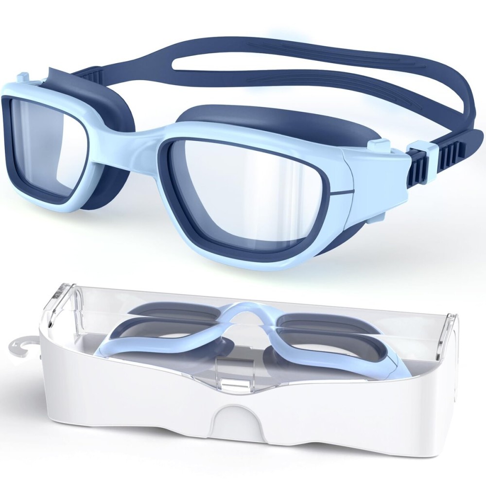 Zeligerstar Kids Swim Goggles,Swimming Goggles for Kids 6-14, Anti-Fog UV Protection Pool Glasses for Boys Girls (Blue/Light Blue+Clear Lens)