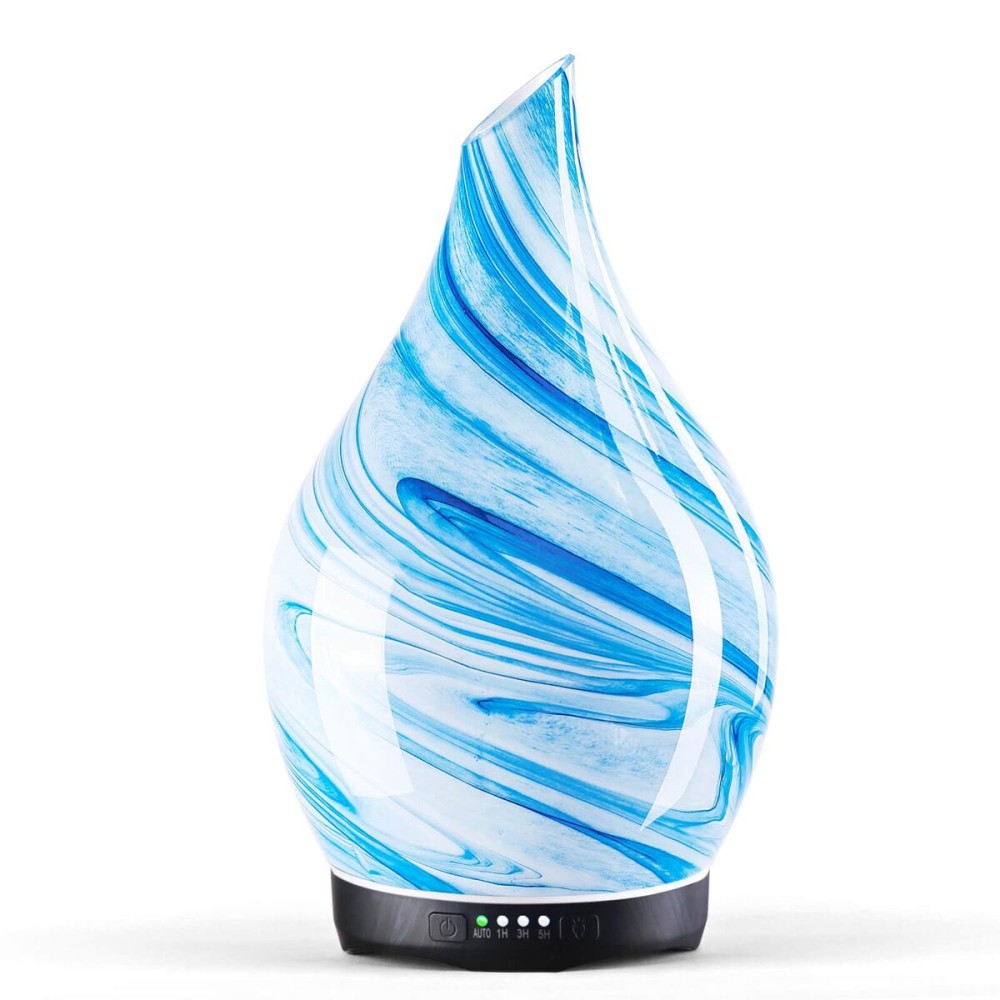 Porseme 280ml Essential Oil Diffuser Glass Color Changing Aroma Air Diffusers Aromatherapy Ultrasonic Cool Mist Humidifier 7 Running Hours Waterless Auto-Off for Sleeping, Yoga, Office, Spa (Blue Ink)
