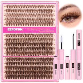 Eefofnn Brown Eyelash Clusters Kit 300 Pcs Natural Lash Clusters Kit 30P+40P+50P Brown Cluster Eyelash Extensions Kit Wispy Individual Lashes Bond and Seal Glue Fuzzy Lashes Extension Kit DIY at Home