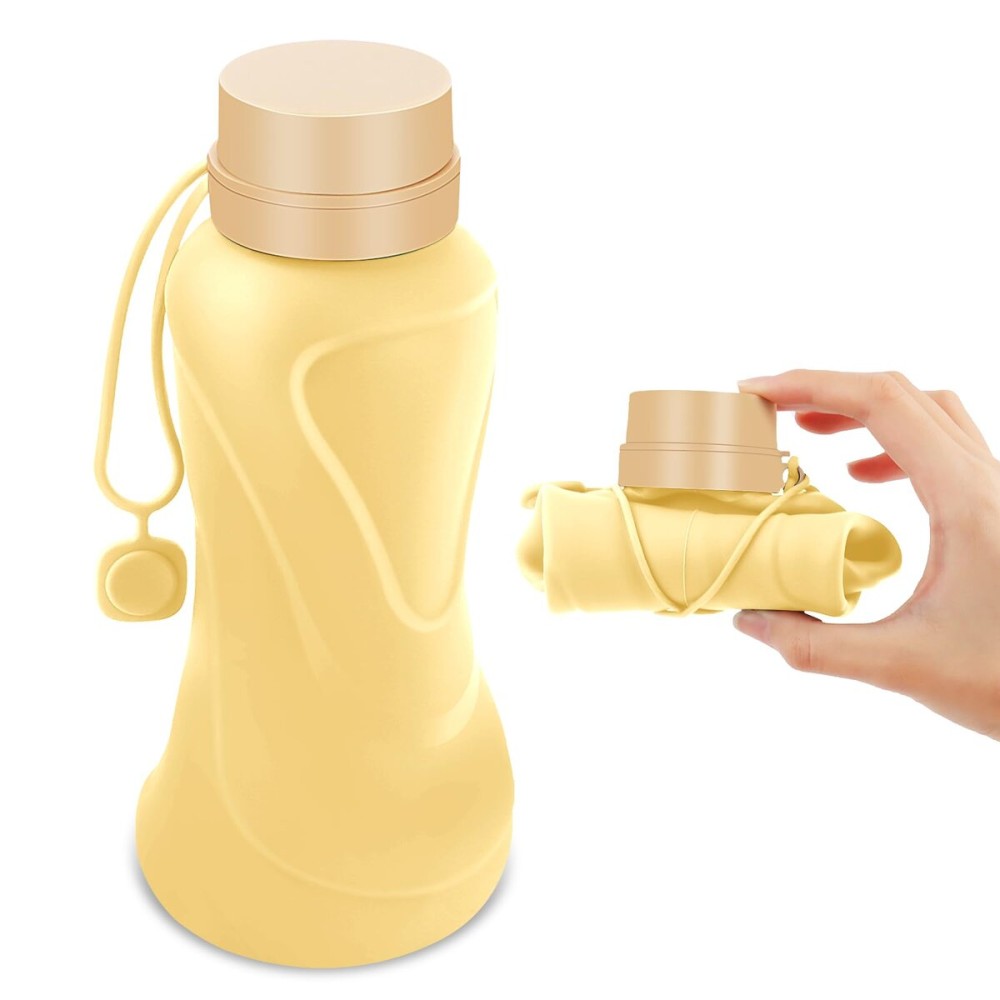 Collapsible Water Bottles,650ml,Leak Proof,Reuseable BPA Free Silicone Foldable Water Bottles,Durable Lightweight for Travel Gym Camping Hiking,Compact Size Portable Sports Water Bottle (Yellow)