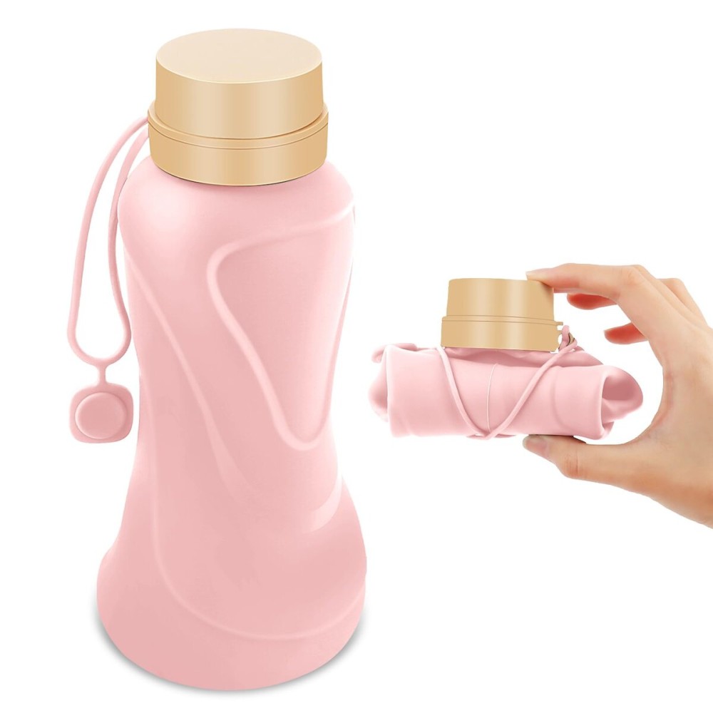 NAVTUE Collapsible Water Bottles,650ml,Leak Proof,Reuseable BPA Free Silicone Foldable Water Bottles,Durable Lightweight for Travel Gym Camping Hiking,Compact Size Portable Sports Water Bottle (Pink)