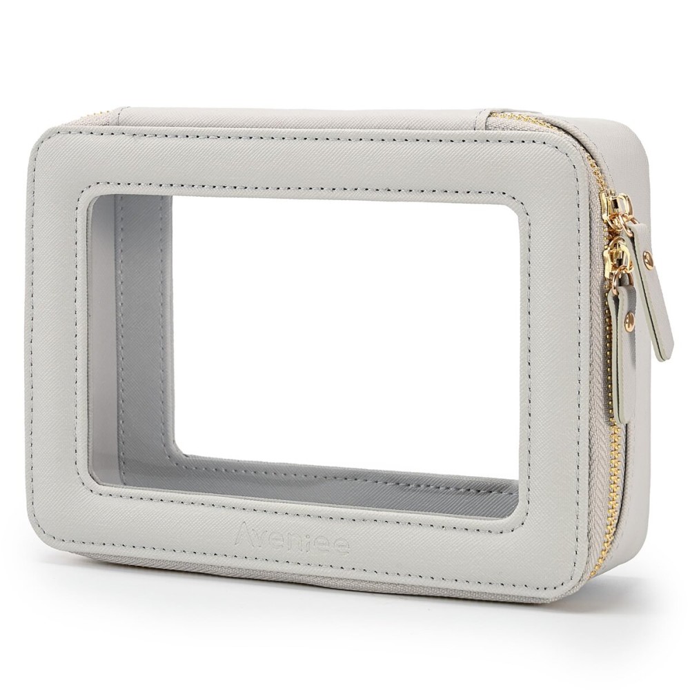 Aveniee Clear Makeup Bag Organizer,Travel Toiletry Bag for Women,Waterproof Cosmetic Pouch with Zippers,Car Accessories Organizers and Storage Case,Grey