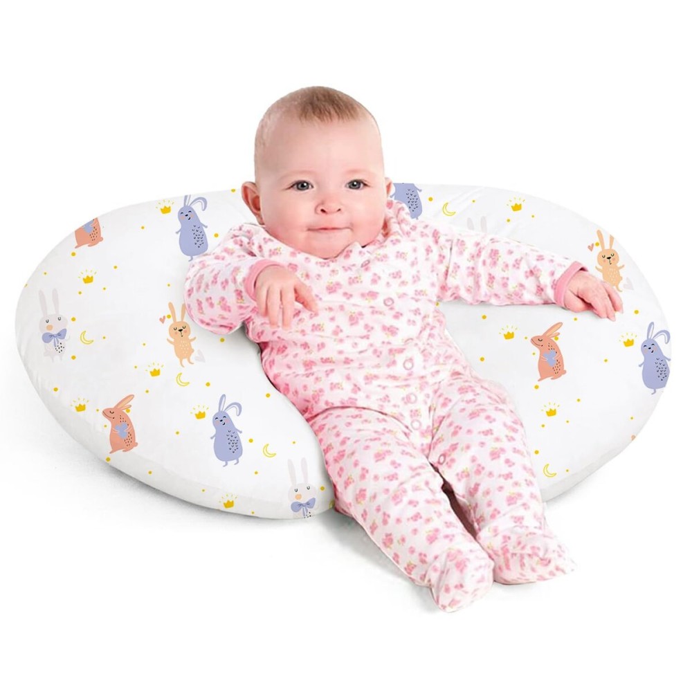 Little Grape Land Nursing Pillow for Infants, Breastfeeding Pillows, Baby Support Pillow for Nursing, Bottle Feeding, Tummy Time with Machine Washable Cover & Breathable Filling, Rabbit