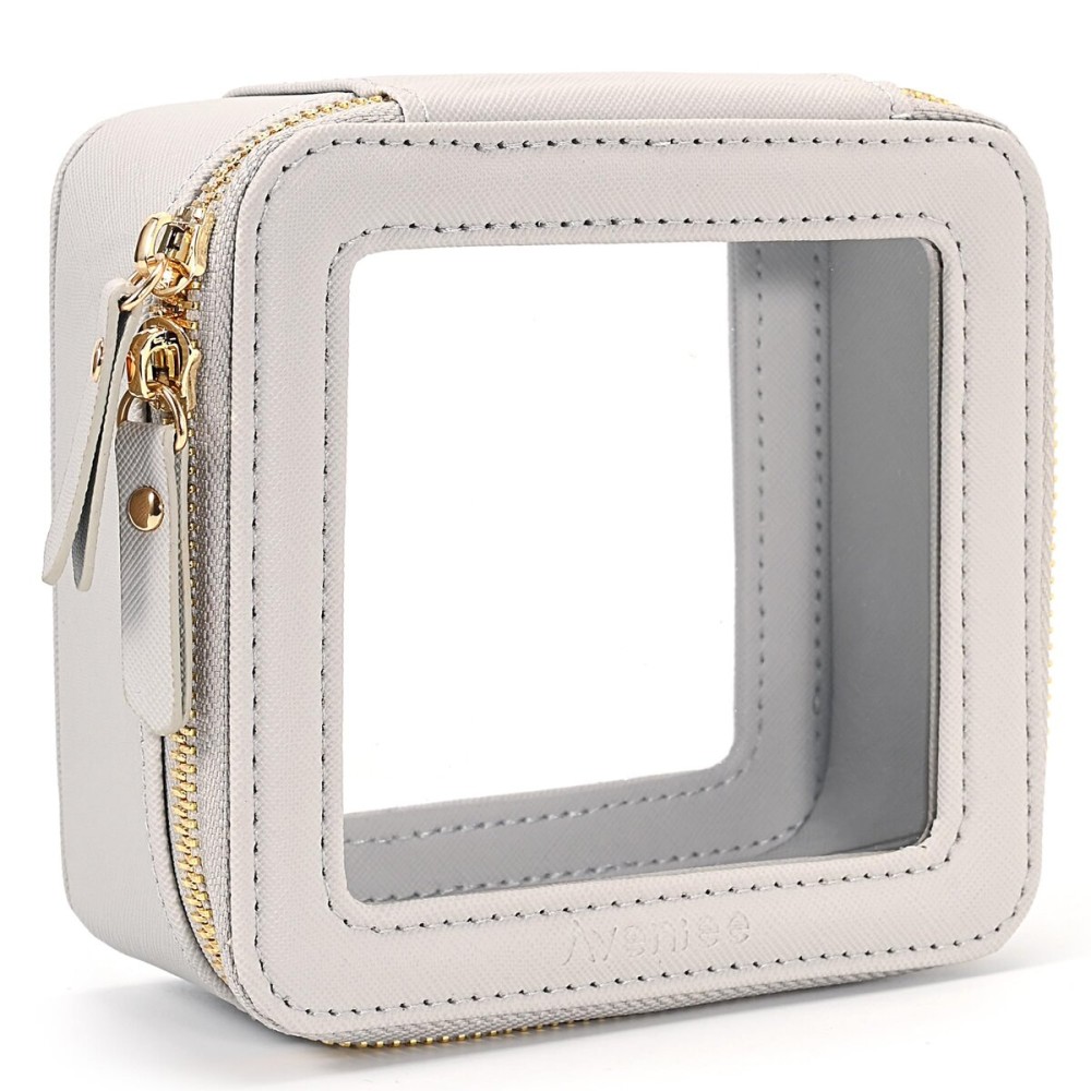 Aveniee Mini Clear Makeup Bag, Small Cosmetic Bags Travel Toiletry Pouch Organizer, TSA Approved Make up Case with Zipper, Car Bag for Essentials,Grey