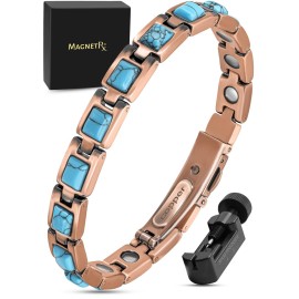 MagnetRX Pure Copper Bracelets for Women - Ultra Strength Copper Magnetic Bracelet with Turquoise Stone - Adjustable Turquoise Bracelet for Women with Sizing Tool (Classic Turquoise)