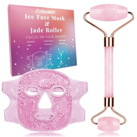 ZNCUETD Ice Face Facial Jade Roller and Ice Face Mask Cold Cooling Gel Mask Gift Set for Women Aging Wrinkles Lifting Firming Puffy Eyes, Eye Face Neck Roller Massager SPA Tools