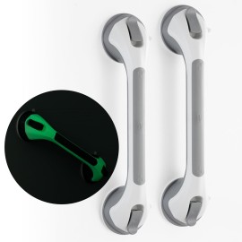 TAILI Shower Grab Bar Glow in The Dark, 2 Pack 16.8 in Grab Bars for Bathtubs and Showers,Shower Handles Shower Rails for Seniors and Elderly,Bathroom Safety Grip Removable No Drilling Waterproof Grey