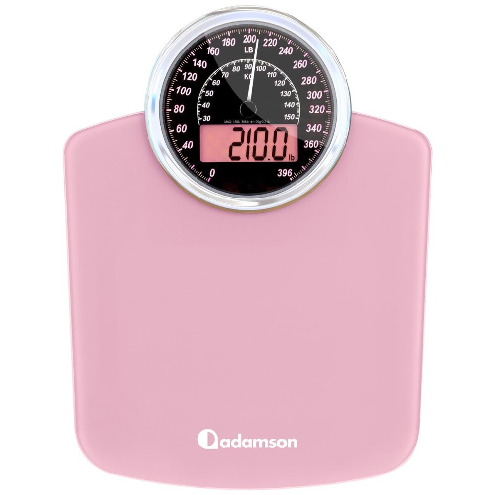 Adamson Hybrid 2-in-1 Analog & Digital Weighing Scale for Body Weight up to 400lbs - Thick Tempered Glass - Extra Large Display - Easy to Read Digital Bathroom Scale - New - Pink