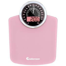 Adamson Hybrid 2-in-1 Analog & Digital Weighing Scale for Body Weight up to 400lbs - Thick Tempered Glass - Extra Large Display - Easy to Read Digital Bathroom Scale - New - Pink