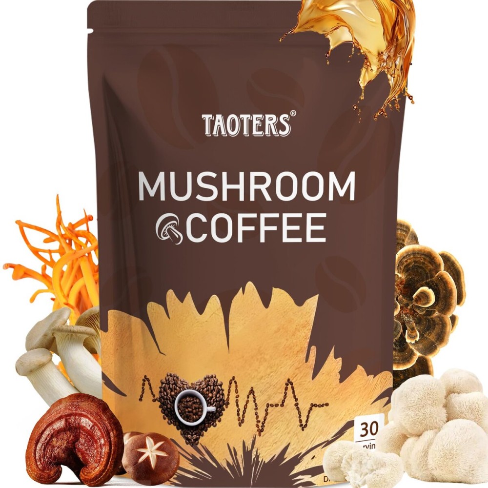 Mushroom Coffee | Enhanced Focus, Boosted Immunity, Improved Energy | 6 Adaptogenic Mushrooms: Cordyceps, Reishi, King Trumpet, Shiitake, Lion\'s Mane & Turkey Tail | 30 Servings