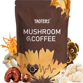 Mushroom Coffee | Enhanced Focus, Boosted Immunity, Improved Energy | 6 Adaptogenic Mushrooms: Cordyceps, Reishi, King Trumpet, Shiitake, Lion\'s Mane & Turkey Tail | 30 Servings