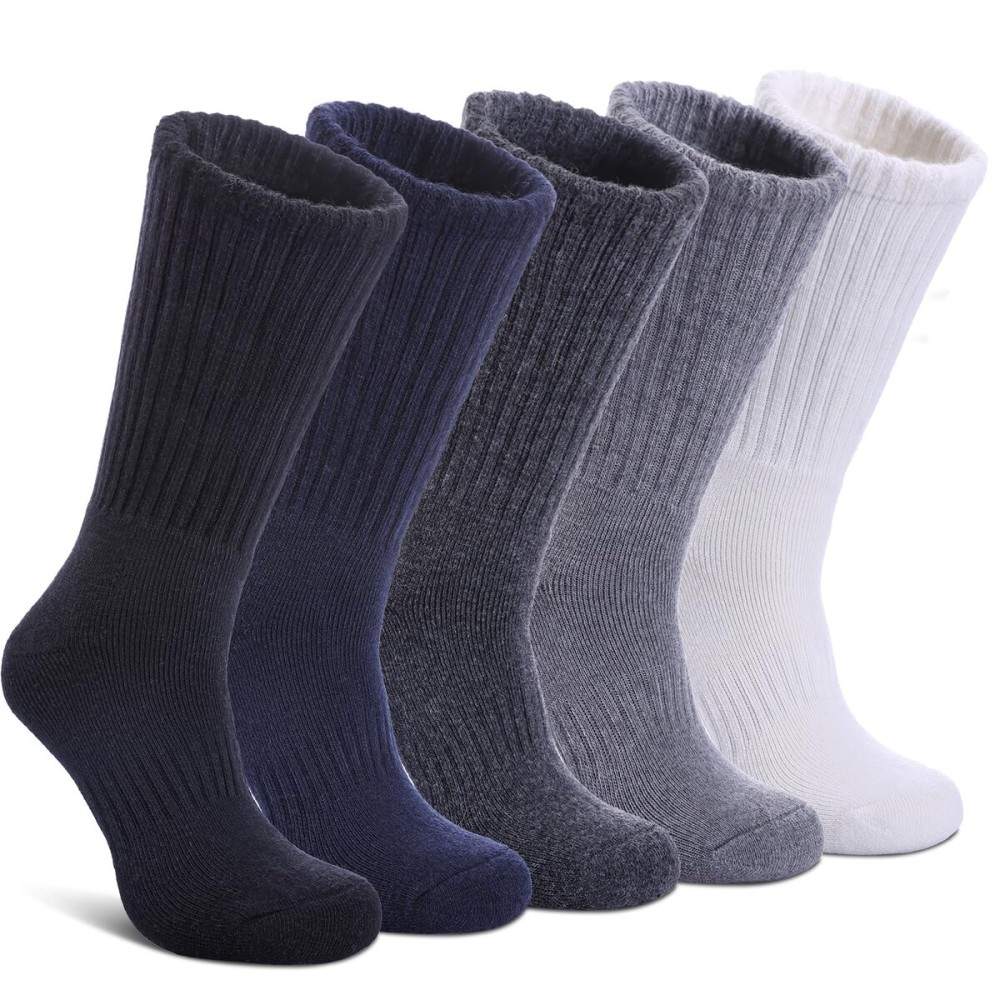DYW Womens Merino Wool Hiking Socks Thermal Warm Winter Boot Crew Cushion Work Walking Gift Socks 5 Pairs 5 Pairs Solid Colors,Large