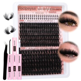 Focipeysa Lash Extension Kit Full Volume Eyelash Extension kit with Lash Bond and Seal Thick Lash Clusters DIY Lash Extensions Kit Wispy Individual Lashes 12-18mm DIY D-Curly Lash Extension