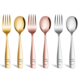 6 Piece Stainless Steel Kids Silverware Set,Toddler Utensils,Children Safe Food Grade Forks and Spoons,Mirror Polished, Dishwasher Safe