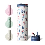 BOTTLE BOTTLE Insulated Water Bottle 24oz with Straw Lid and Handle for Sports Travel Gym Stainless Steel Water Bottles Double-Wall Vacuum Metal Leak Proof BPA-Free (Skiing)