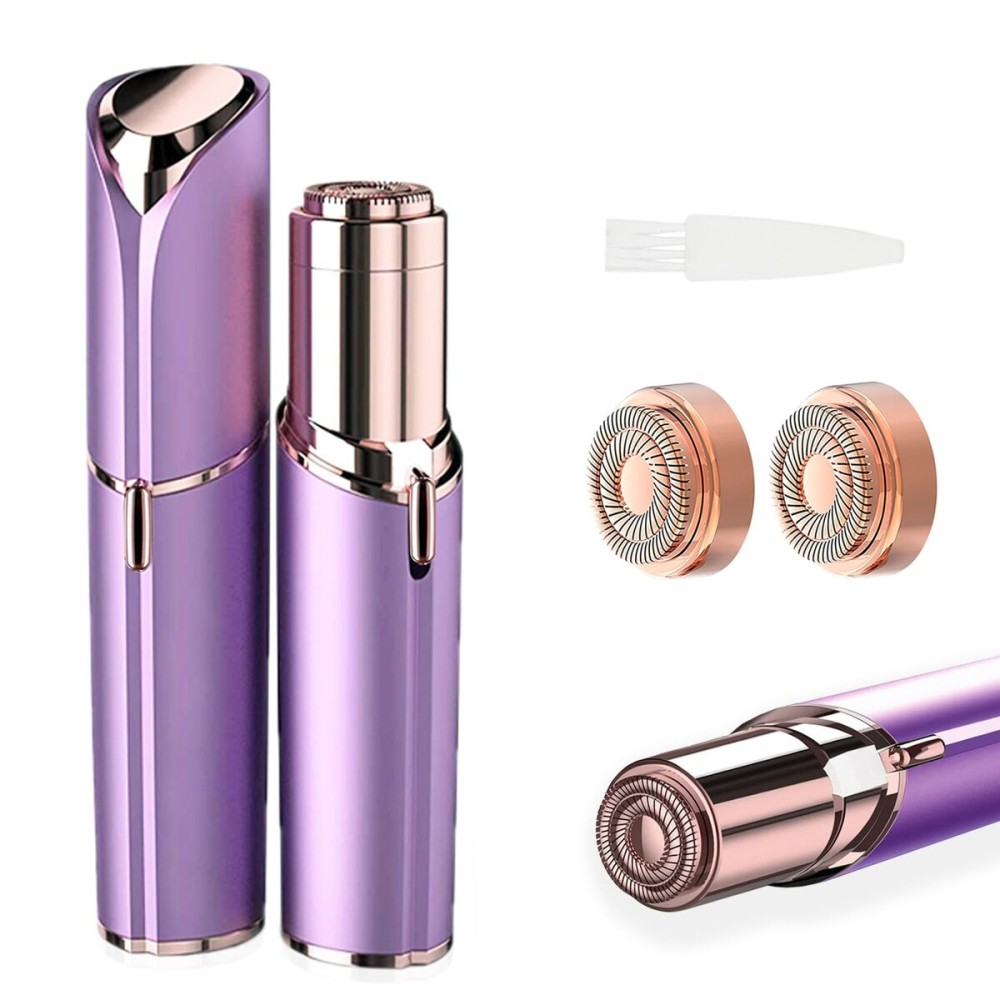 Women Facial Hair Removal Device Battery Operated with 2 Replacement Heads, Painless Womens Face Shaver for Chin Upper Lips Peach Fuzz