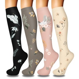 4 Pairs Compression Socks for Women Circulation-Best Support for Nurses,Running,Athletic,Travel S-M